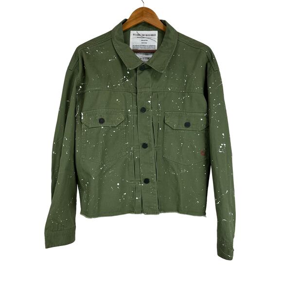 Oak & Acorn NWT Painter Cropped Jacket Sage Green Size XL Cutoff Hem Back Buckle - Picture 5 of 12